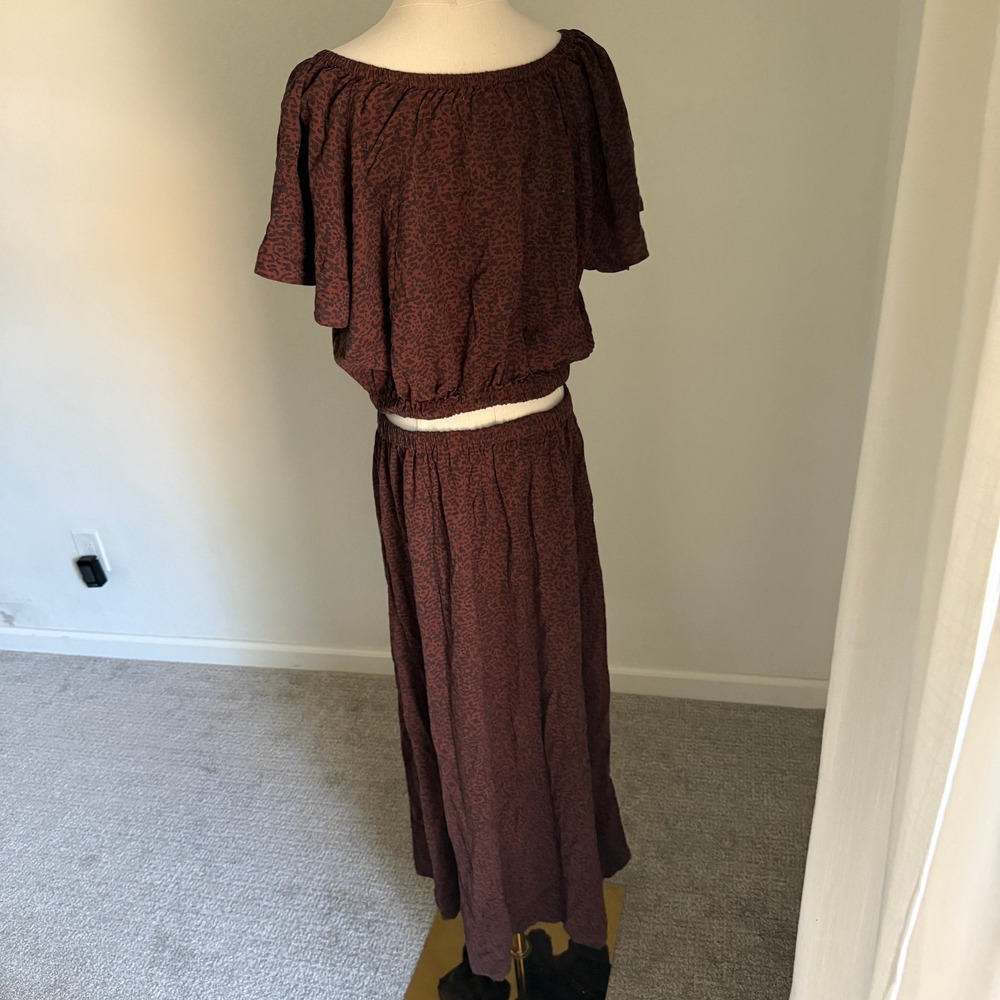 Marine Layer Charlotte Maxi Dress Deep Cheetah Brown Leopard Off Shoulder Large - Picture 10 of 13